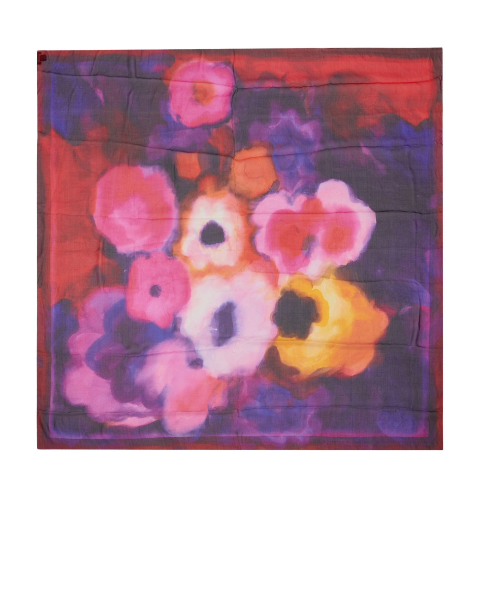 Chanel 140 Floral Scarf, &pound;350, Accessories, Orange/Purple/Yellow, Chiffon (Silk), Back view