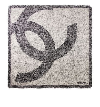 Chanel Large CC Head Scarf, £250, Accessories, Black/White, Silk, Front view