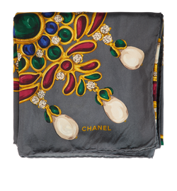 Chanel Gripoix Scarf, Silk, Grey/Multi, B, 3*