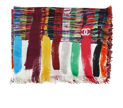 Chanel Print Scarf, &pound;395, Accessories, Black/Blue/Red/White, Silk, Front view