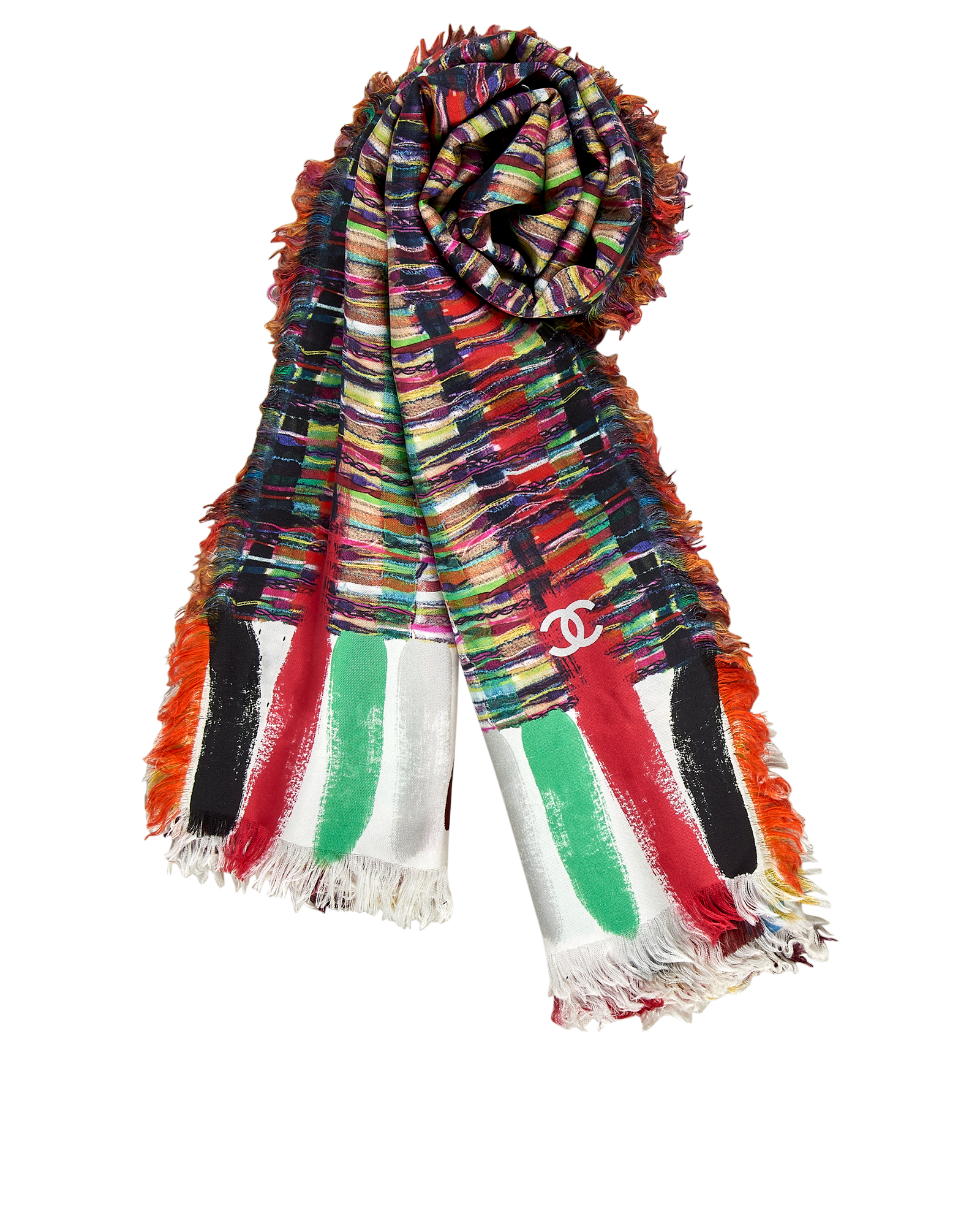 Chanel Print Scarf, &pound;395, Accessories, Black/Blue/Red/White, Silk, Other view