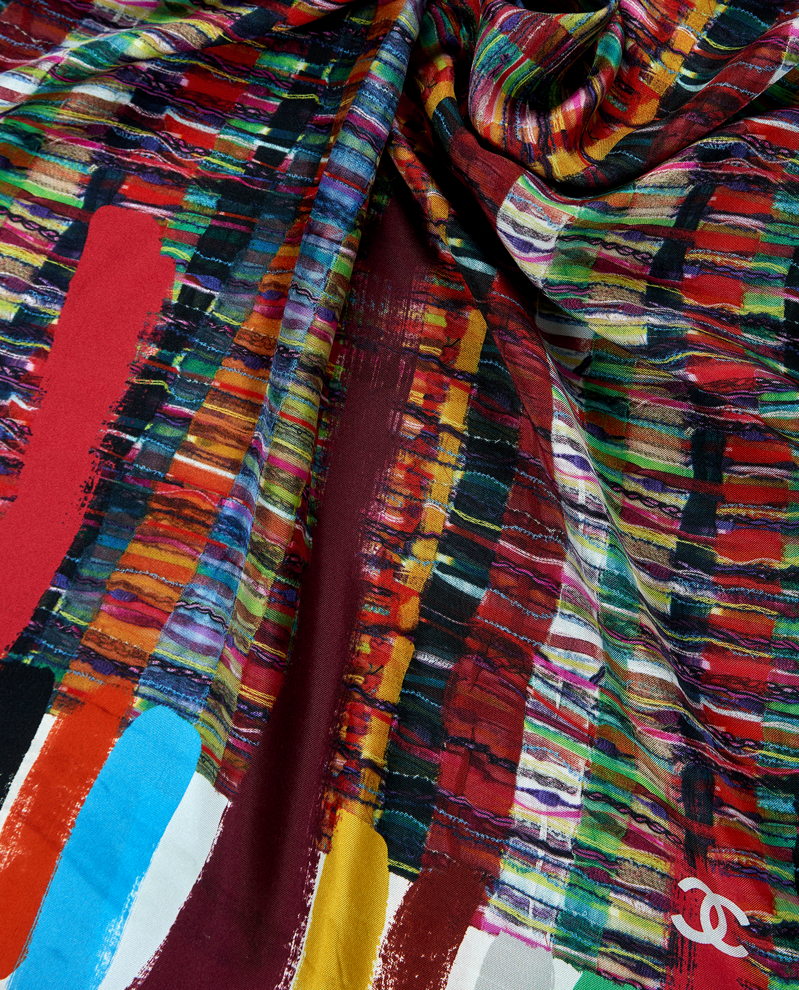 Chanel Print Scarf, &pound;395, Accessories, Black/Blue/Red/White, Silk, Other view