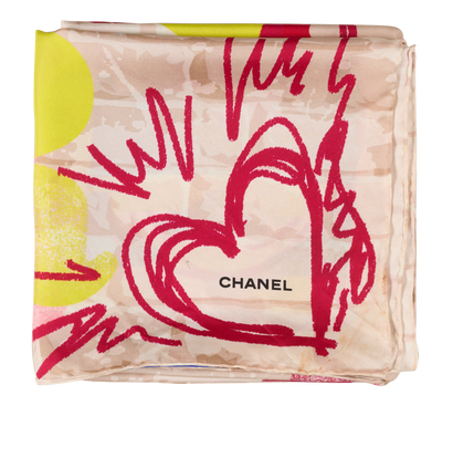 Chanel Make Fashion Not War Scarf, &pound;180, Accessories, Blue/Grey/Red, Silk, Front view