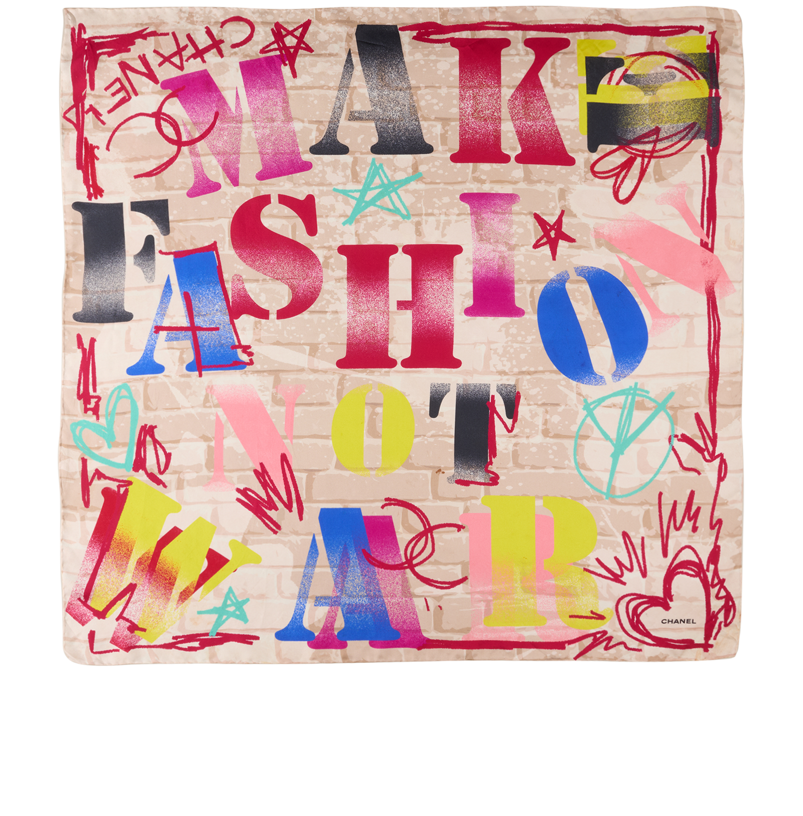 Chanel Make Fashion Not War Scarf, &pound;180, Accessories, Blue/Grey/Red, Silk, Back view