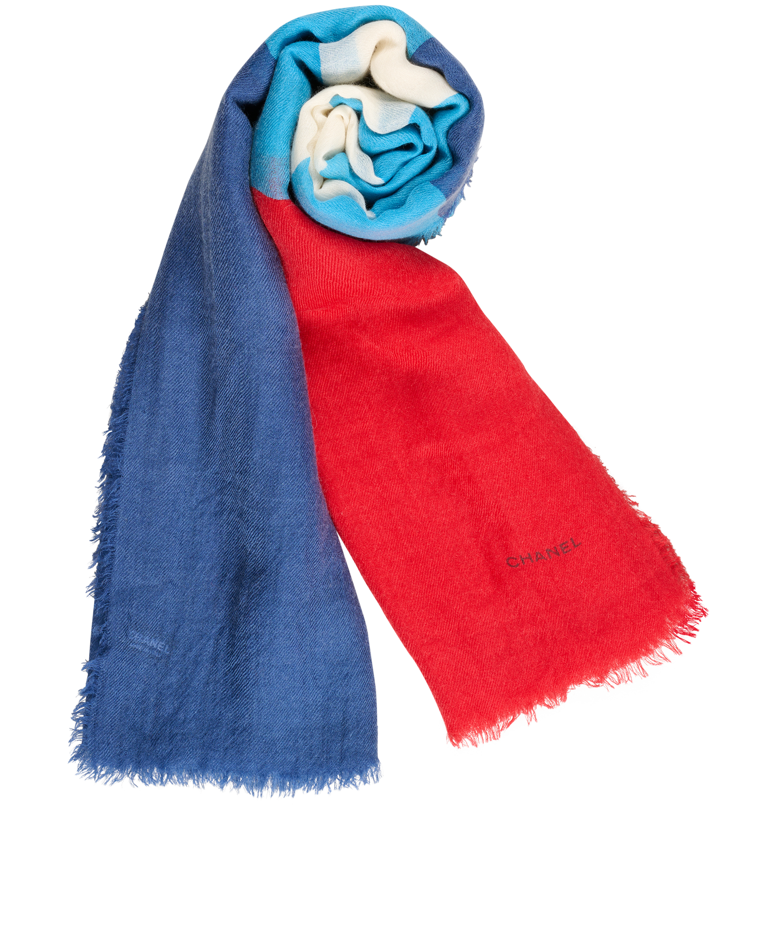 Chanel Shawl, &pound;290, Accessories, Blue/Red/White, Cashmere, Other view