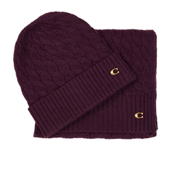 Coach Cable Knit Beanie & Scarf Set, Poly, Purple, Sz OS, B, 3*