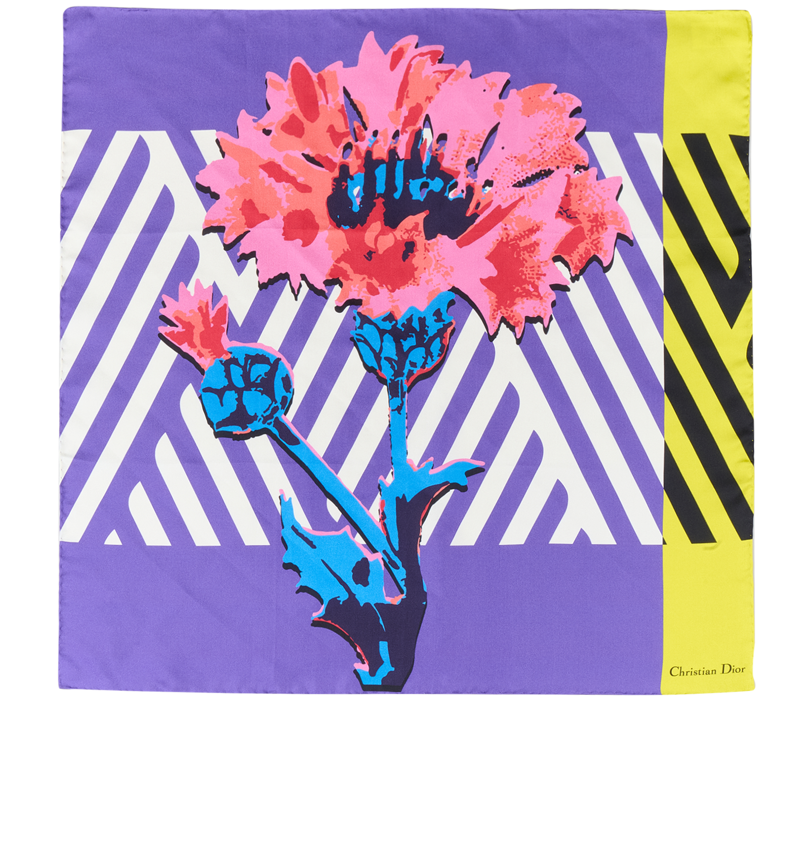Christian Dior Flower Pop Scarf 90, &pound;180, Accessories, Purple/Yellow, Silk, Back view