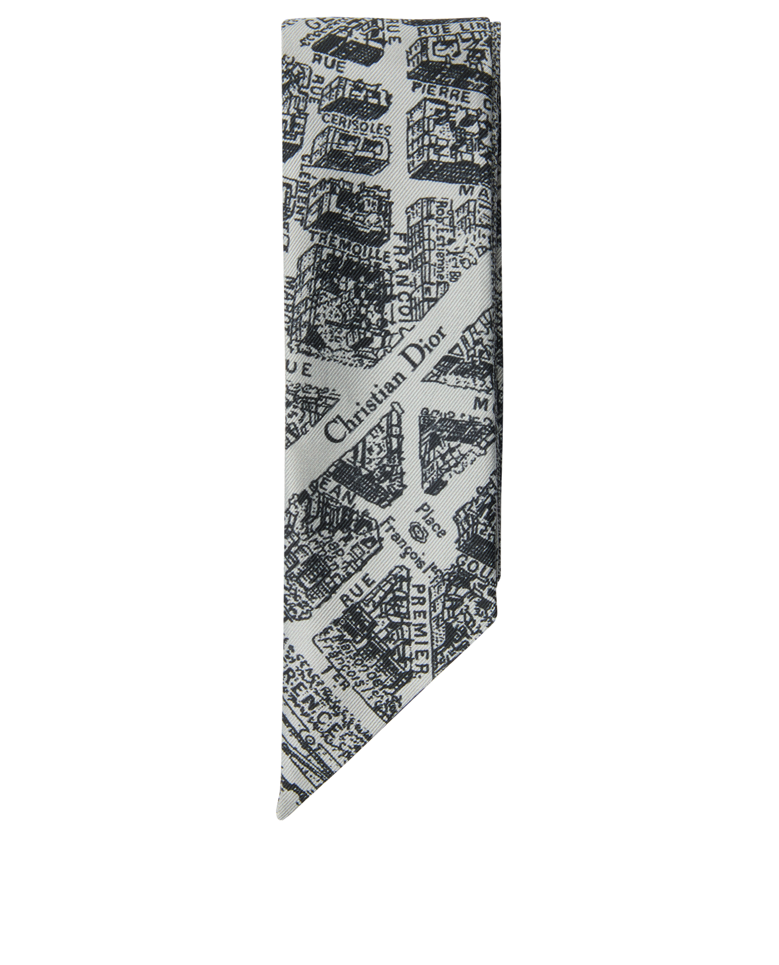 Plan de Paris 90 Square Scarf White and Black Silk Twill | DIOR
