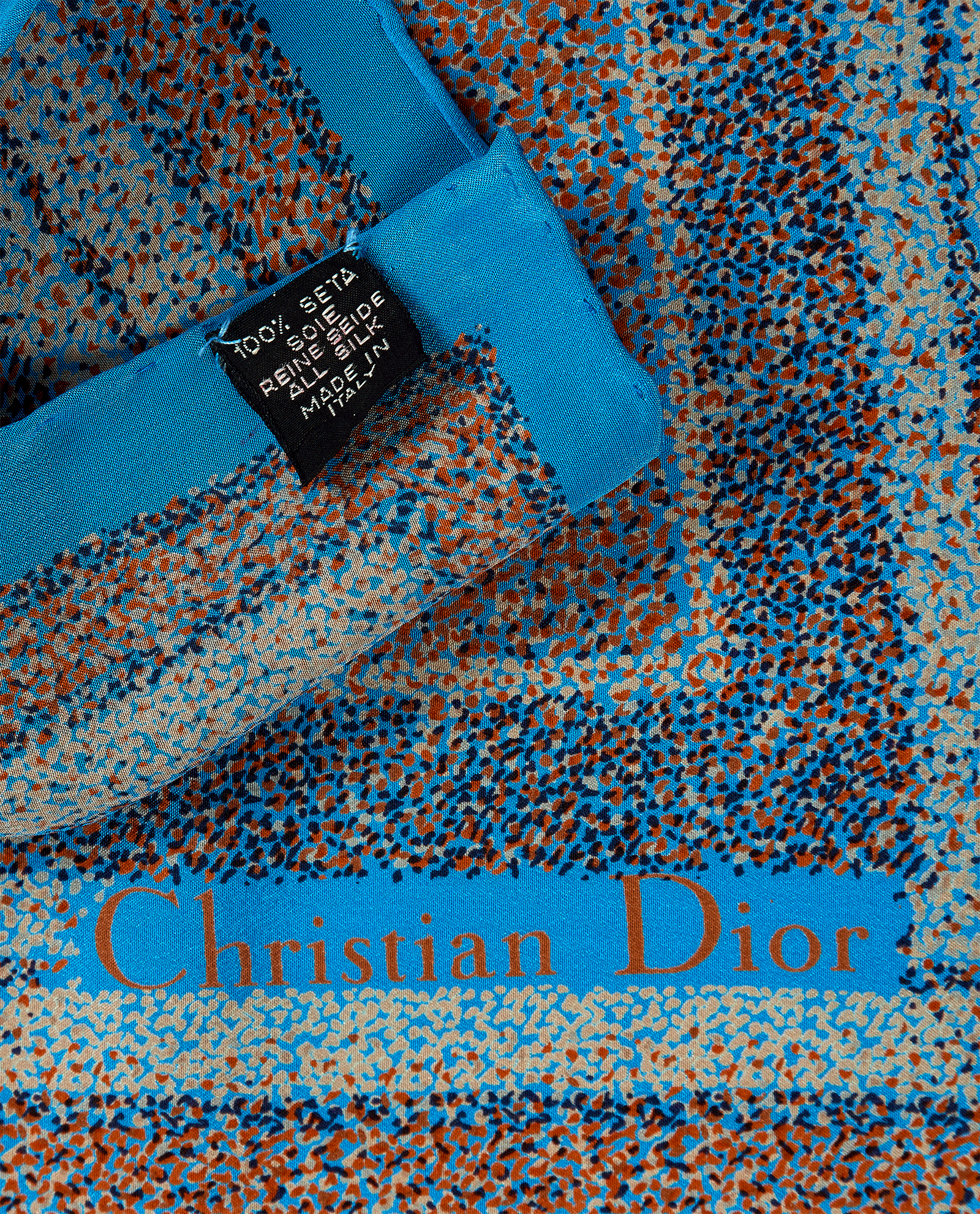 Christian Dior Dots Scarf, &pound;140, Accessories, Blue/Orange, Silk, Other view