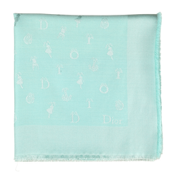 Christian Dior Logo & Icon Shawl, Silk/Wool, Blue, 3*