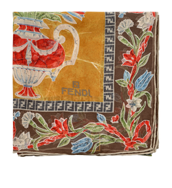 Fendi Flower Print Scarf, Silk, Yellow/Brown, 3*