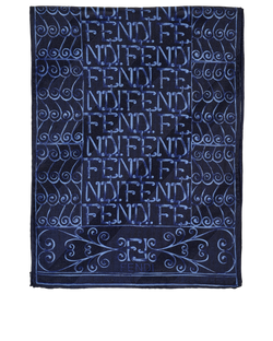 Fendi Logo Scarf, Silk/Wool, Blue, 3*
