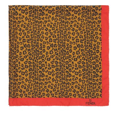 Fendi Leopard Print Scarf, £60, Accessories, Black/Brown/Red, Silk, Front view
