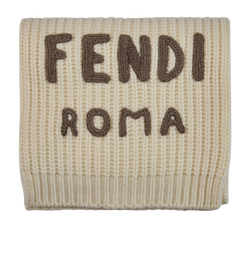 Fendi Logo-Embroidered Scarf, Fleece Wool, White, MII, 3*