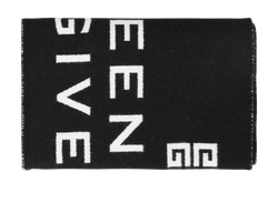 Givenchy Logo Scarf, Wool/Silk, Blk, MII, 3*