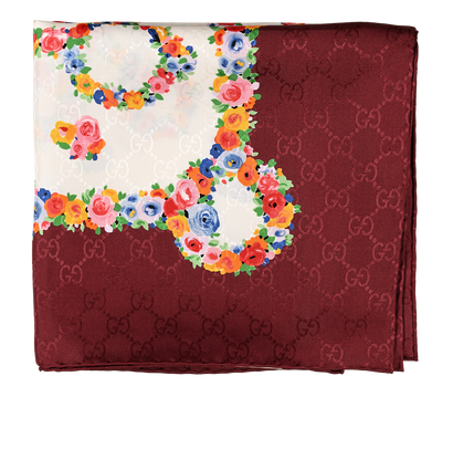 Gucci GG Floral Scarf, &pound;220, Accessories, Burgundy, Silk, Front view