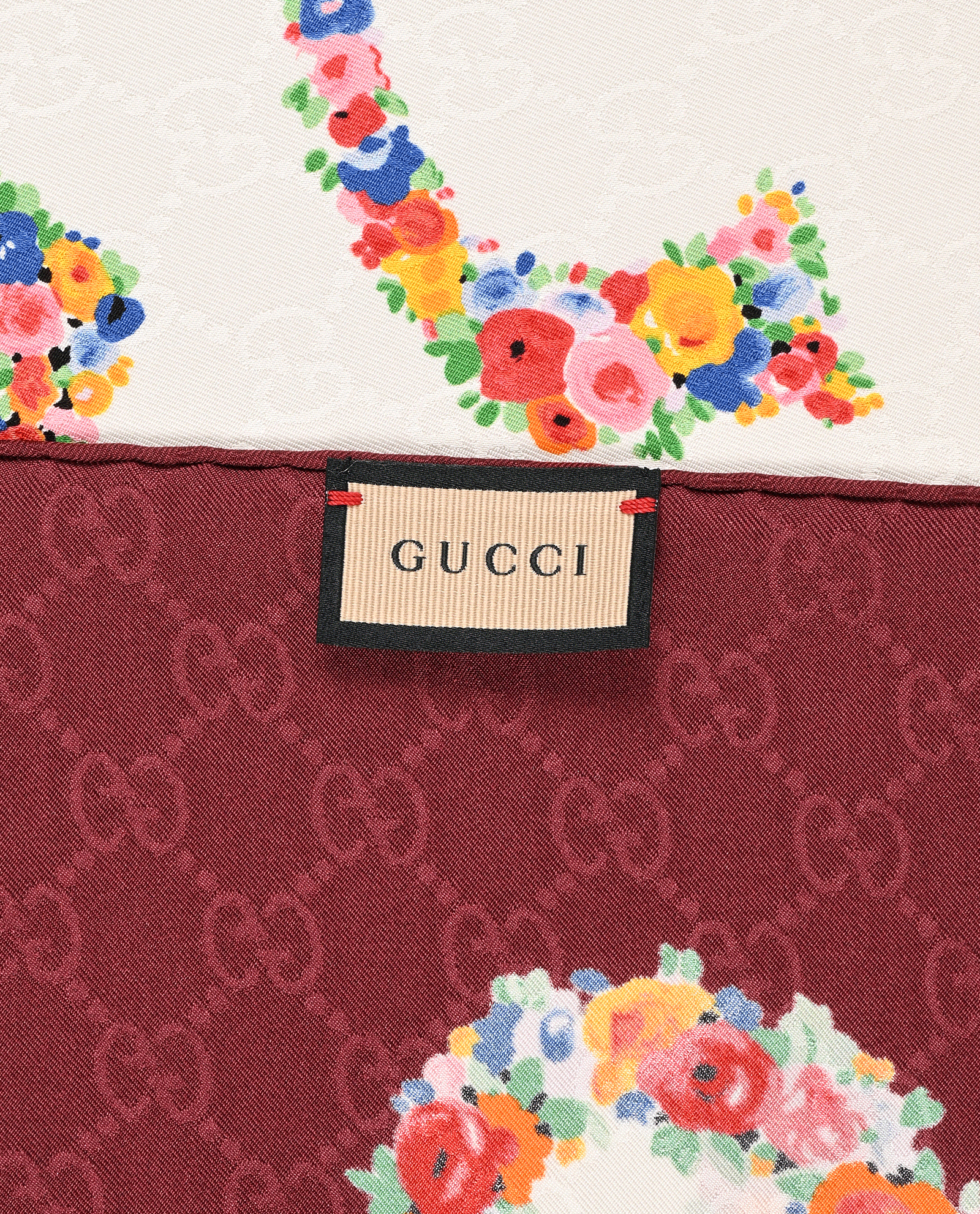 Gucci GG Floral Scarf, &pound;220, Accessories, Burgundy, Silk, Other view