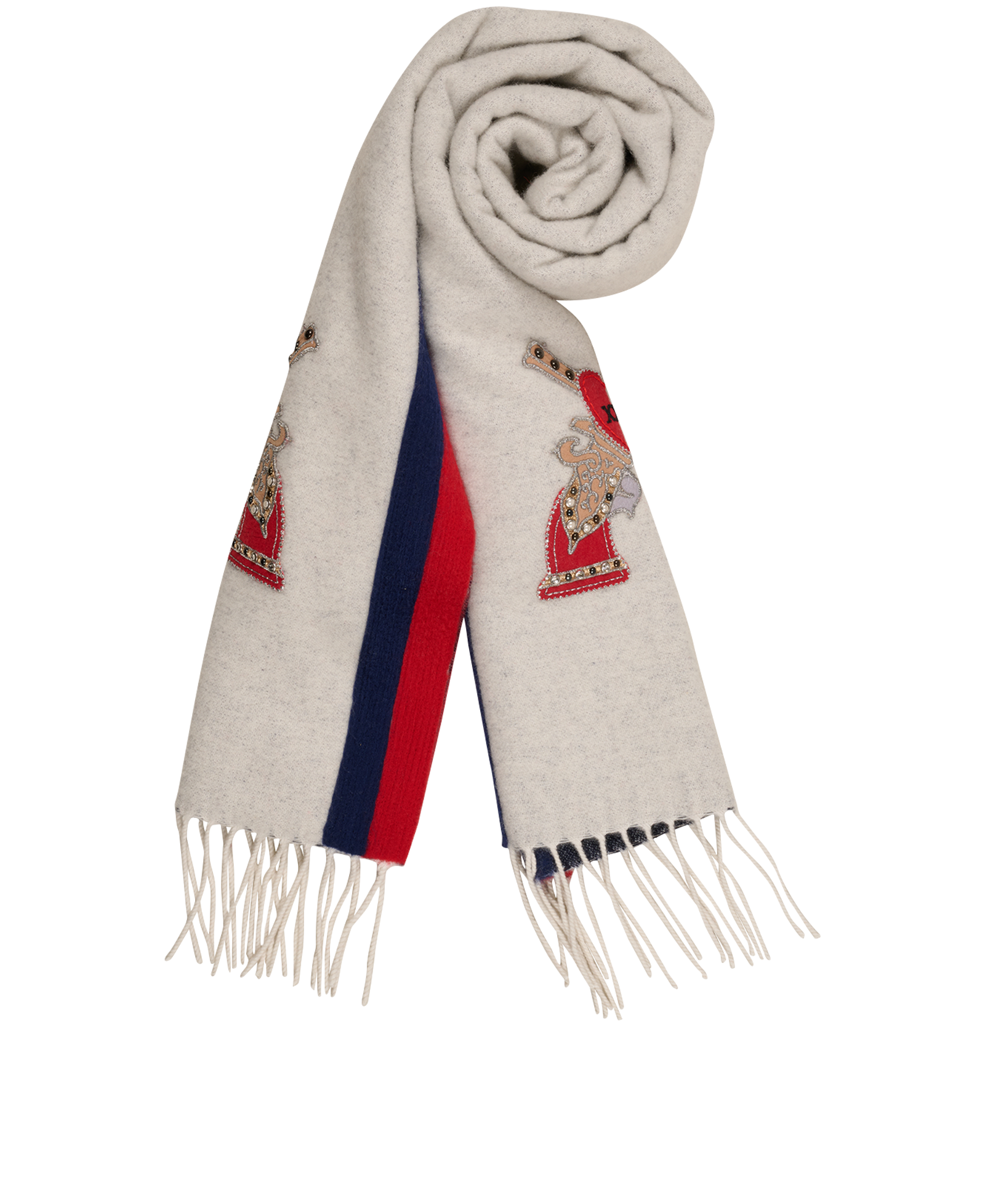 Gucci Hollywood Forever Graphic Scarf, &pound;230, Accessories, Blue/Grey/Red, Cashmere/Silk, Other view