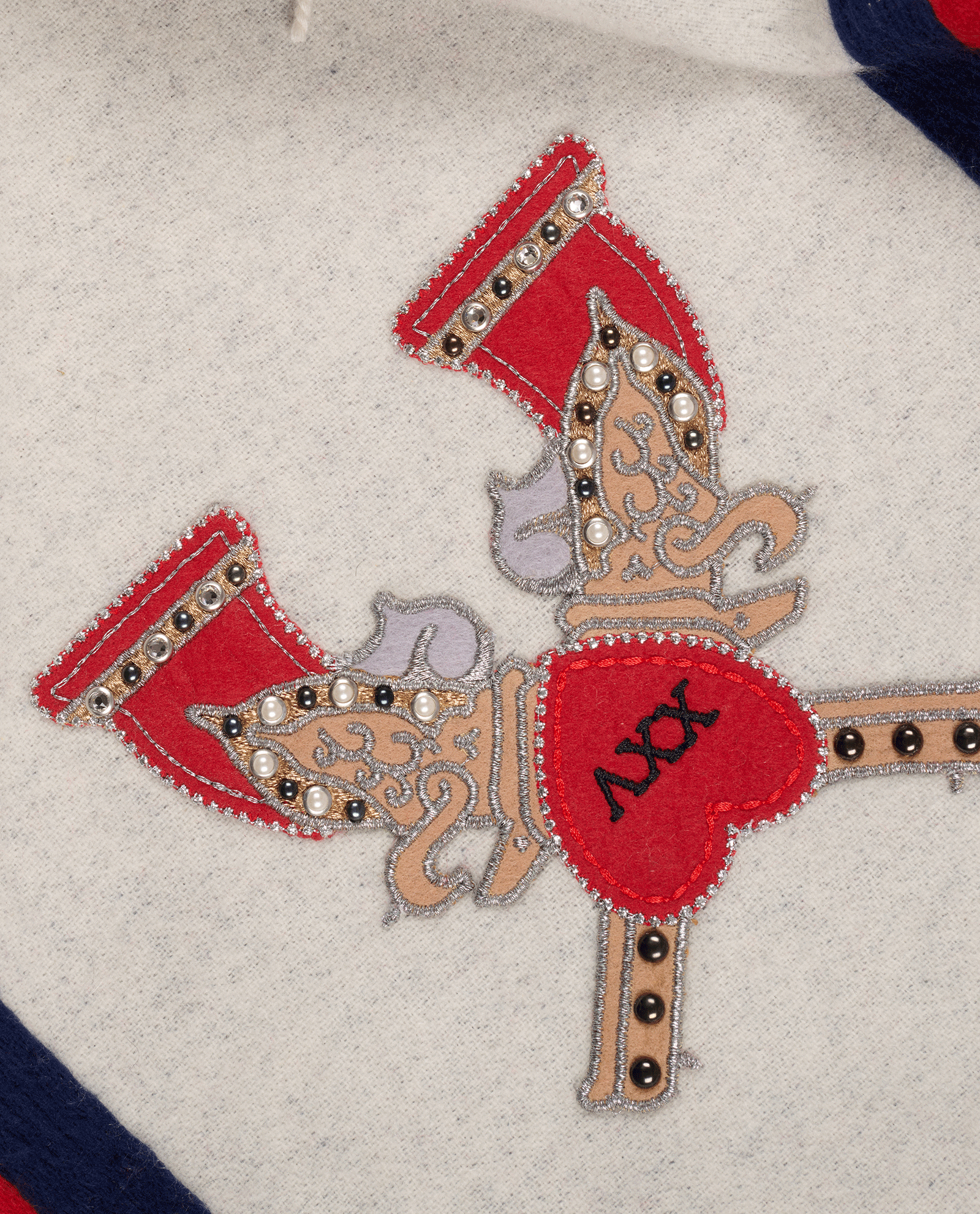 Gucci Hollywood Forever Graphic Scarf, &pound;230, Accessories, Blue/Grey/Red, Cashmere/Silk, Other view