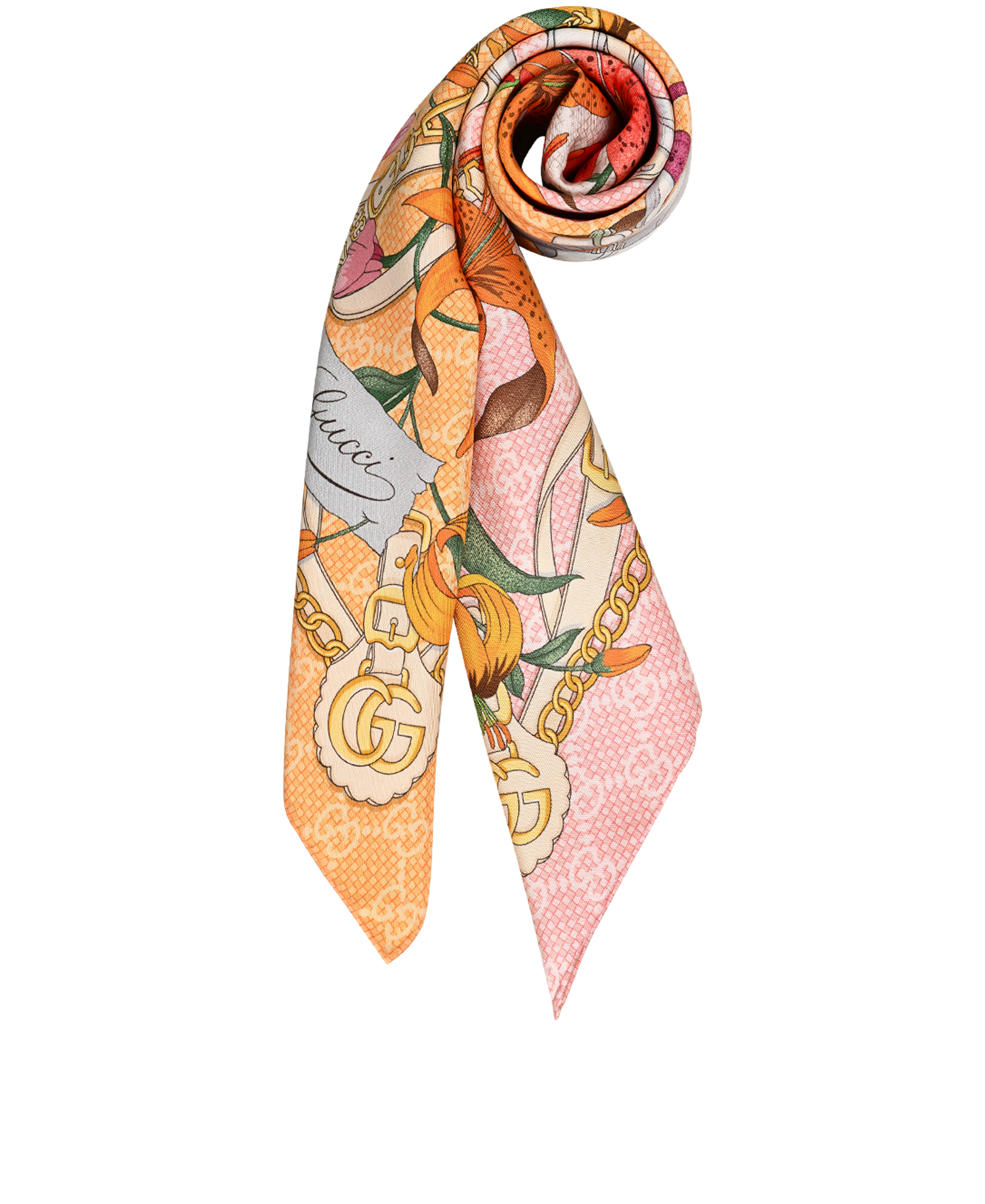Gucci GG Lilies Scarf, &pound;220, Accessories, Green/Orange/Pink/Yellow, Silk, Other view