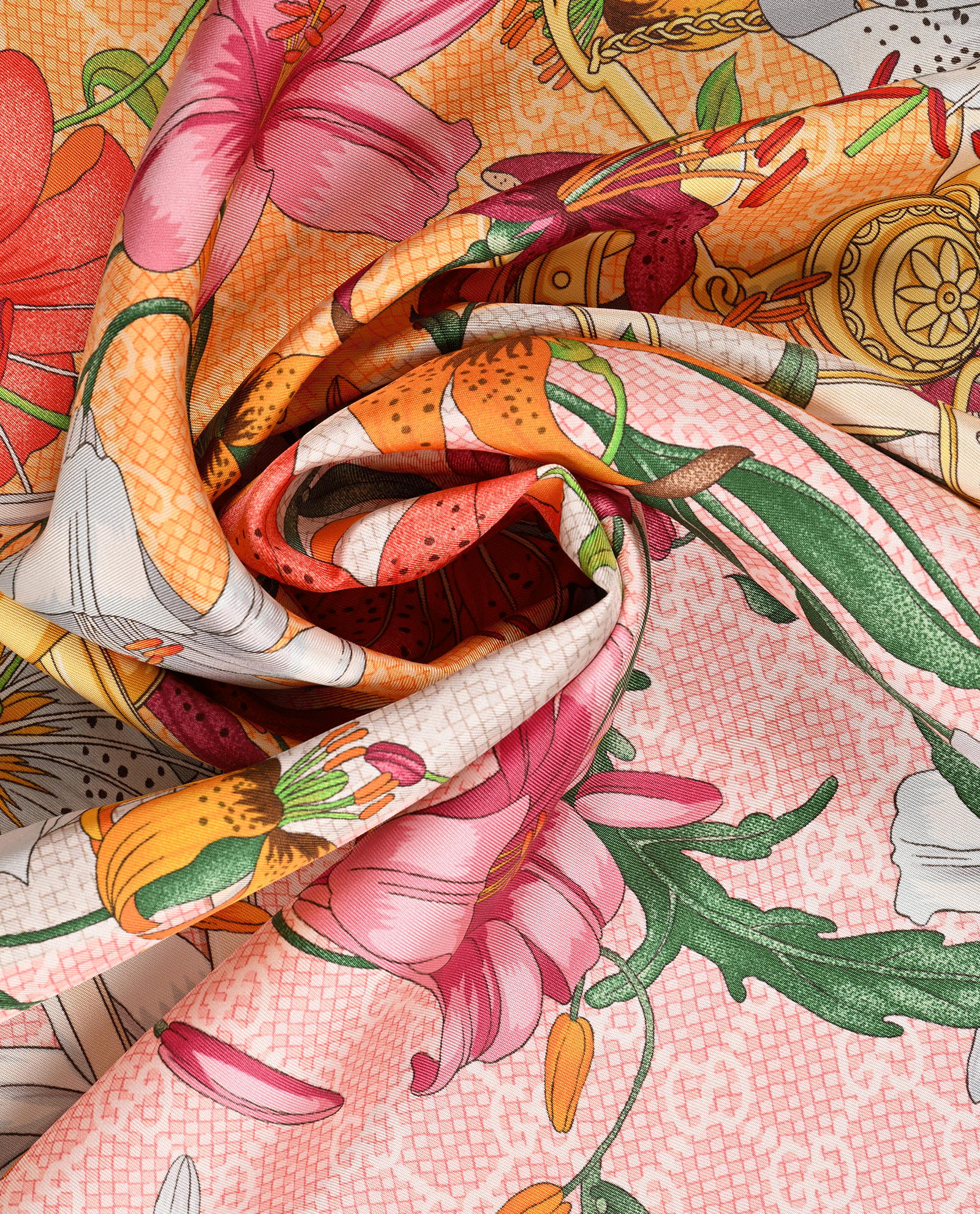 Gucci GG Lilies Scarf, &pound;220, Accessories, Green/Orange/Pink/Yellow, Silk, Other view