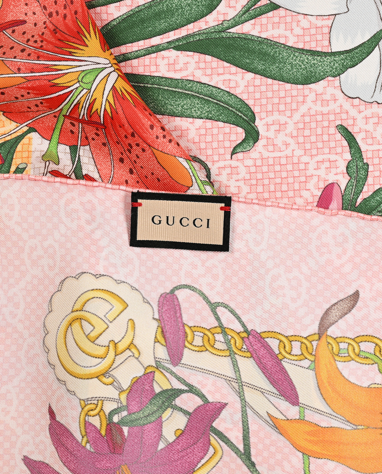Gucci GG Lilies Scarf, &pound;220, Accessories, Green/Orange/Pink/Yellow, Silk, Other view