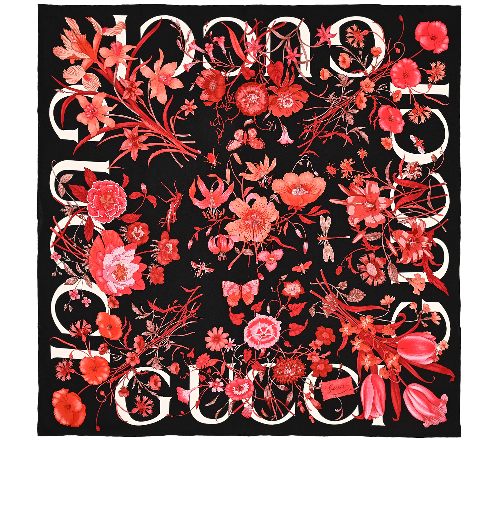 Gucci Floral Scarf, &pound;220, Accessories, Black/Red/White, Silk, Back view