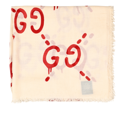 Gucci Ghost Print Scarf, &pound;220, Accessories, Cream/Red, Modal/Silk, Front view