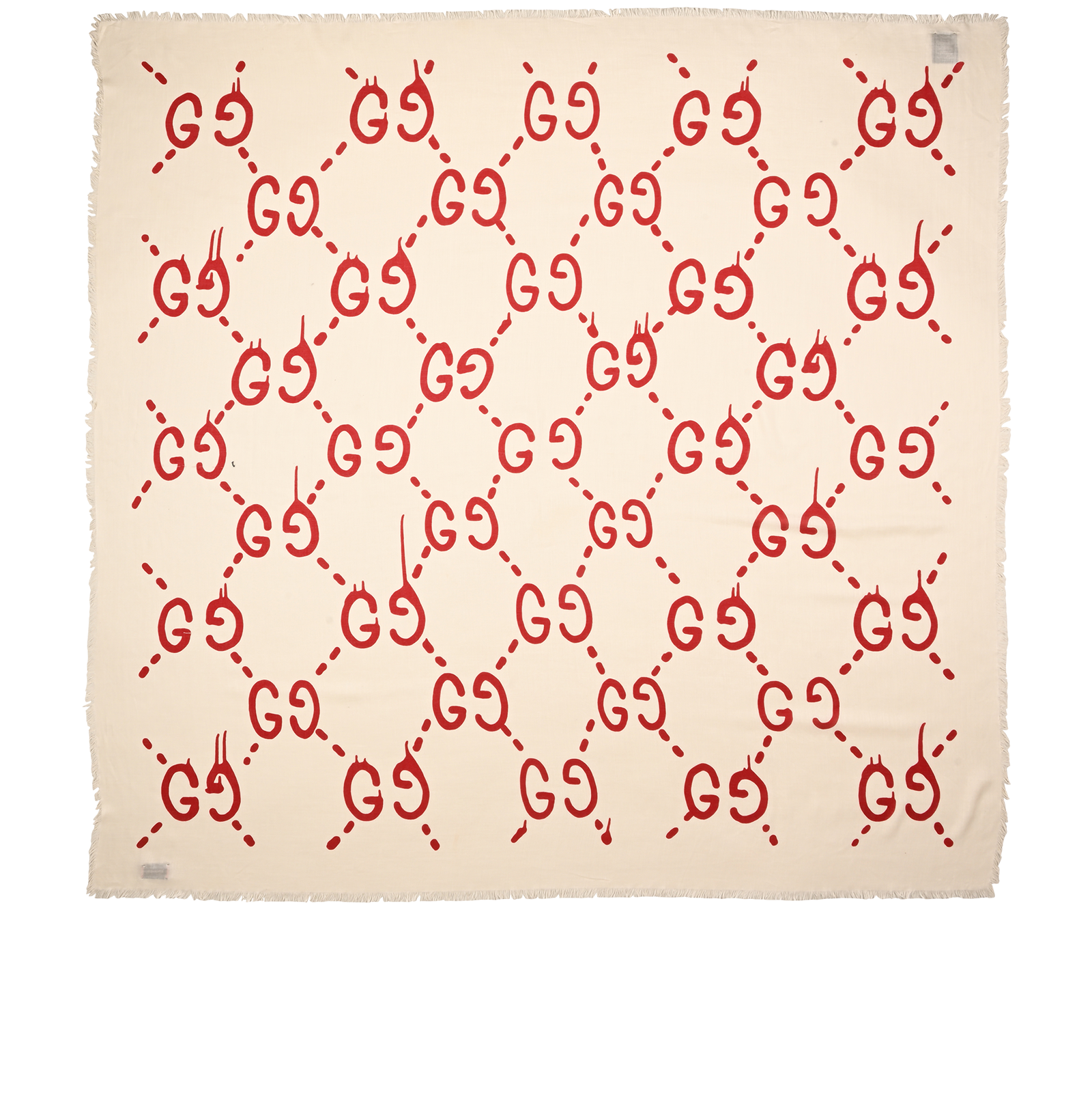 Gucci Ghost Print Scarf, &pound;220, Accessories, Cream/Red, Modal/Silk, Back view