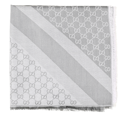 Gucci GG Fringed Shawl, &pound;230, Accessories, Grey, Silk/Wool, Front view