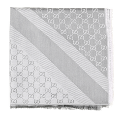 Gucci GG Fringed Shawl, Wool/Silk, Grey, MII, 2*