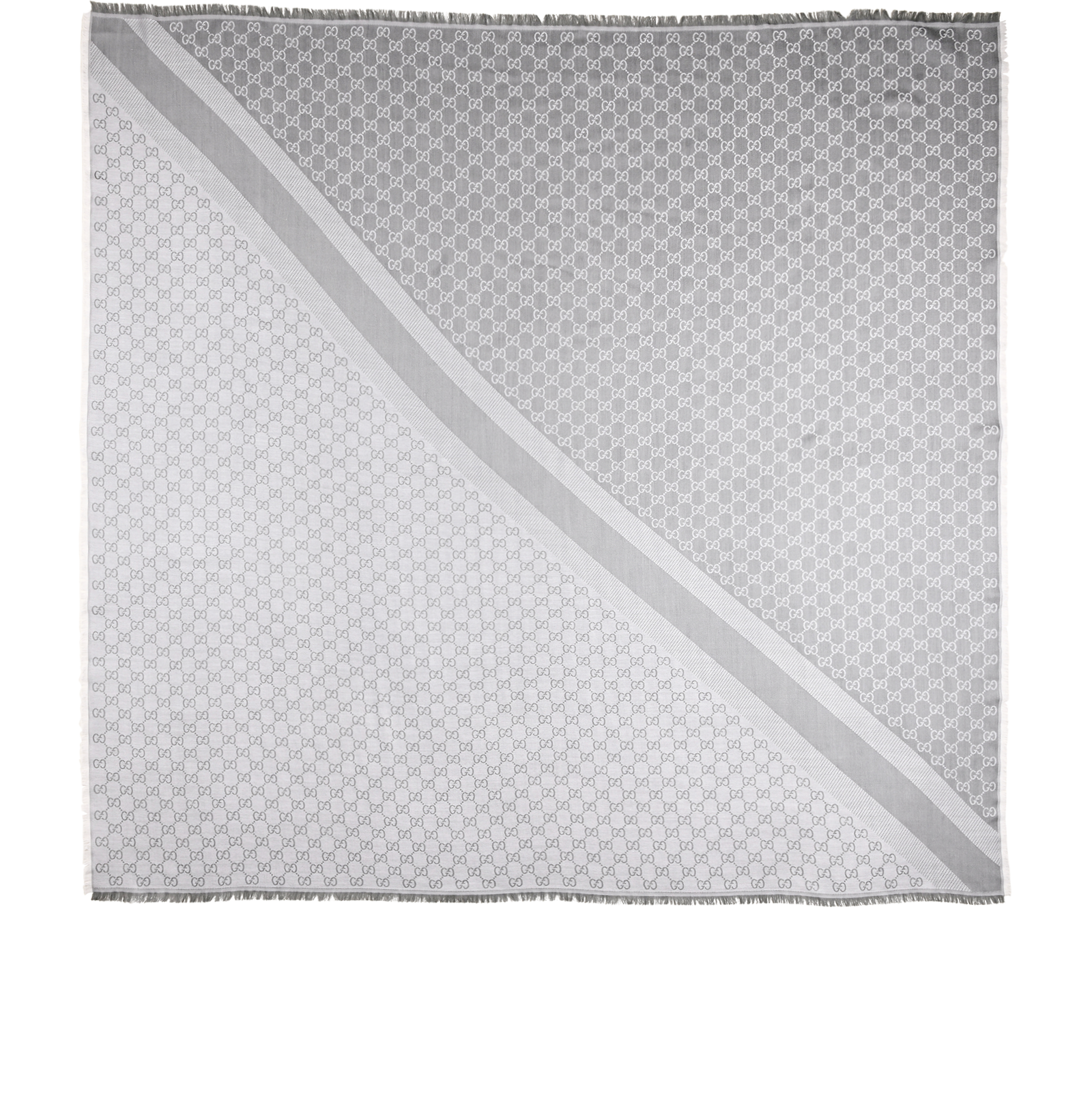 Gucci GG Fringed Shawl, &pound;230, Accessories, Grey, Silk/Wool, Back view