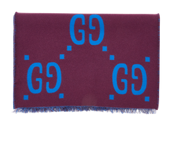Gucci GG Jacquard Scarf, Cashmere, Burgundy/ Blue, 3*