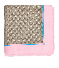 Gucci GG Bee Scarf, Modal/Silk, Beige/Pink, MII, 3*