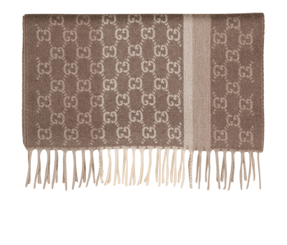 Gucci GG Fringed Scarf, &pound;220, Accessories, Beige/Brown, Cashmere/Wool, Front view