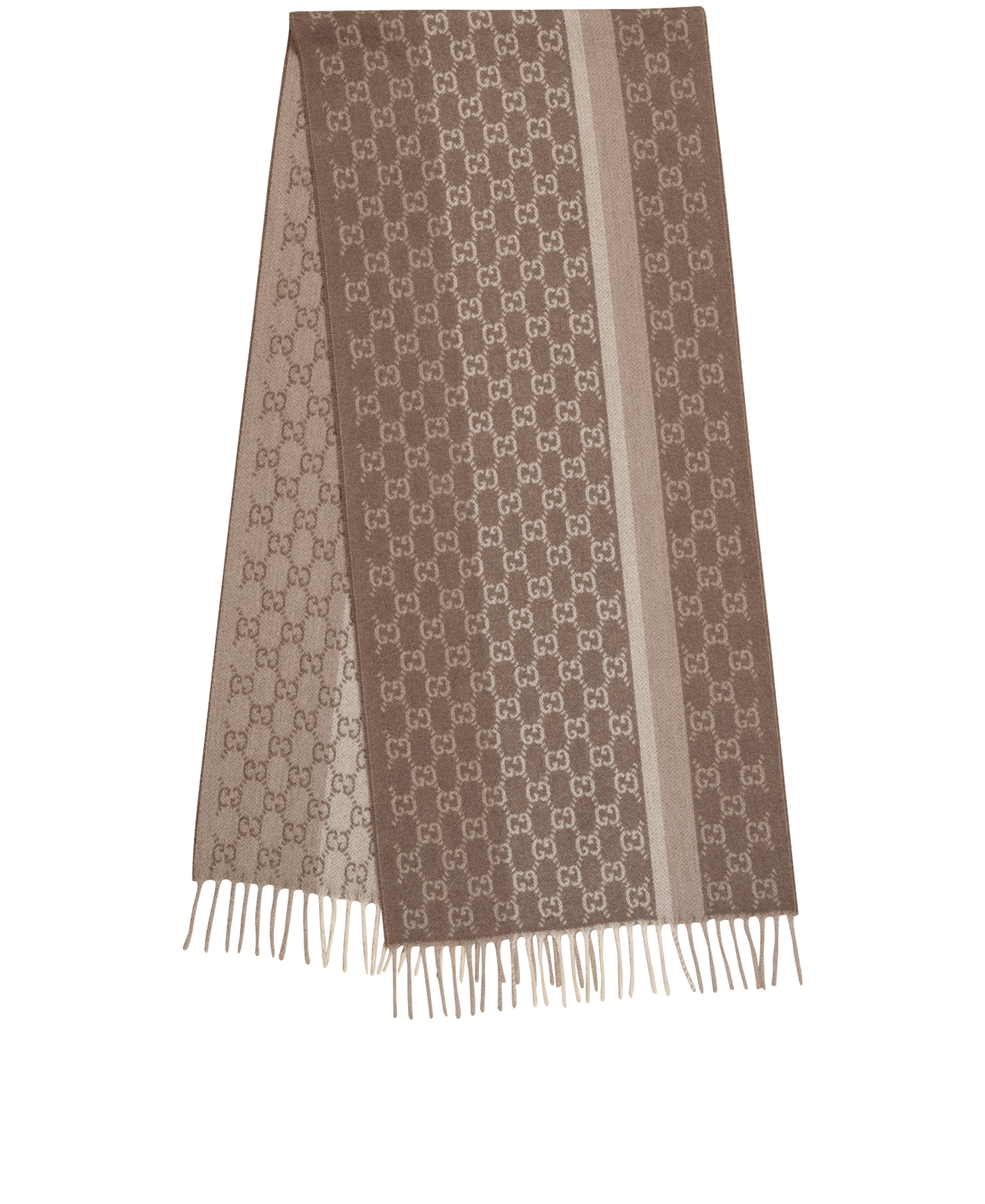 Gucci GG Fringed Scarf, &pound;220, Accessories, Beige/Brown, Cashmere/Wool, Back view