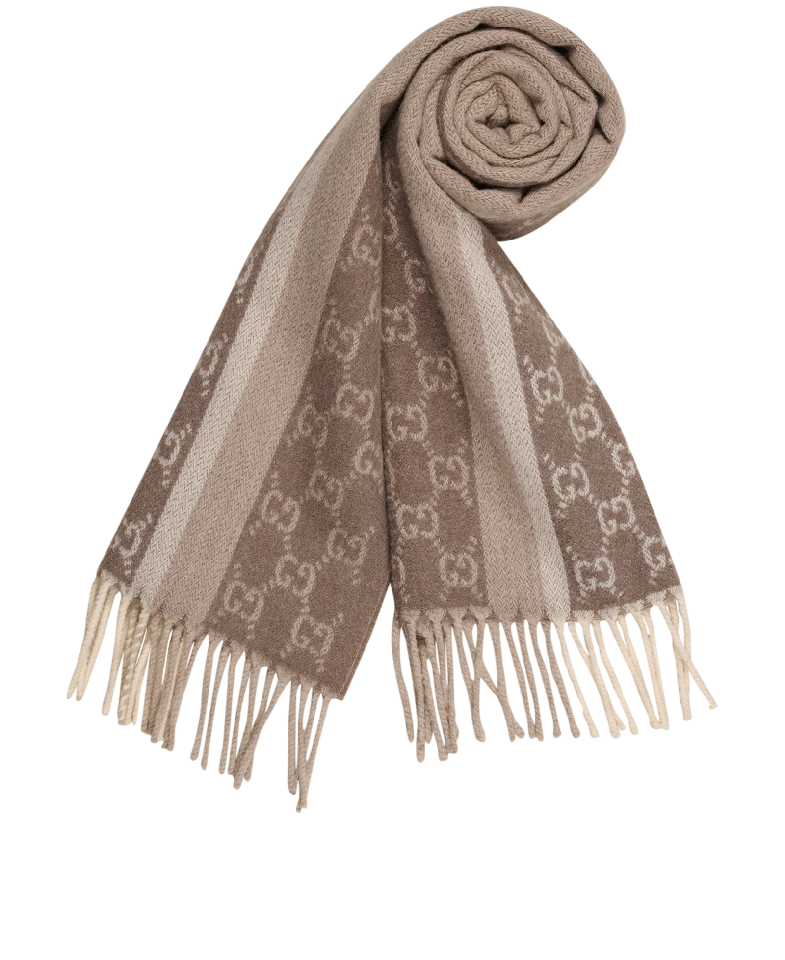 Gucci GG Fringed Scarf, &pound;220, Accessories, Beige/Brown, Cashmere/Wool, Other view