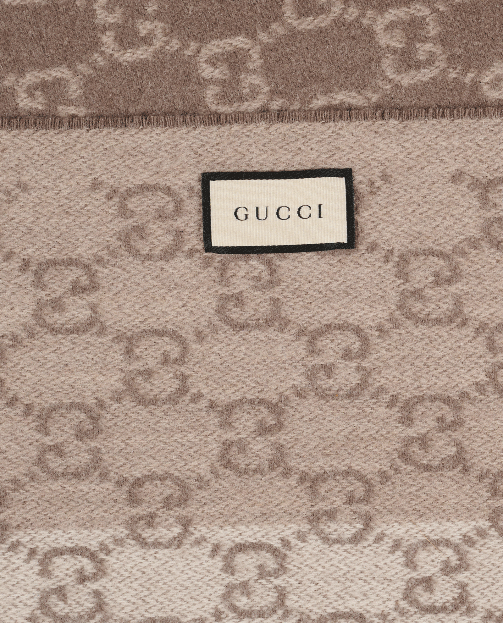 Gucci GG Fringed Scarf, &pound;220, Accessories, Beige/Brown, Cashmere/Wool, Other view