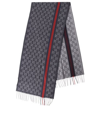 Gucci GG Web Scarf, &pound;150, Accessories, Blue, Cashmere, Front view