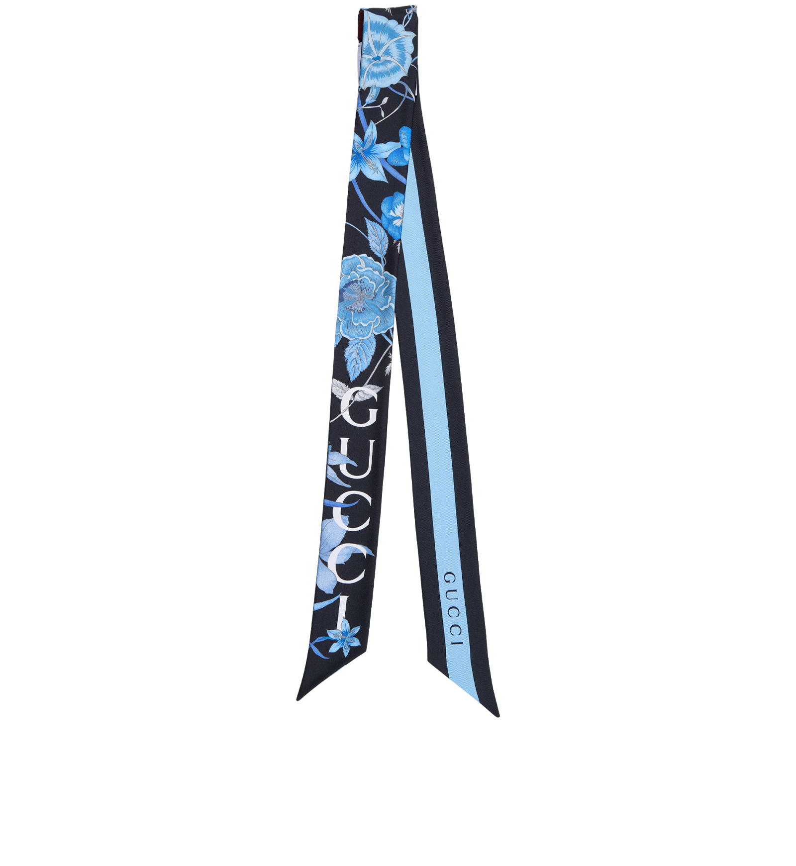 Gucci Floral Print Neck Bow, &pound;120, Accessories, Black/Blue, Silk, Back view