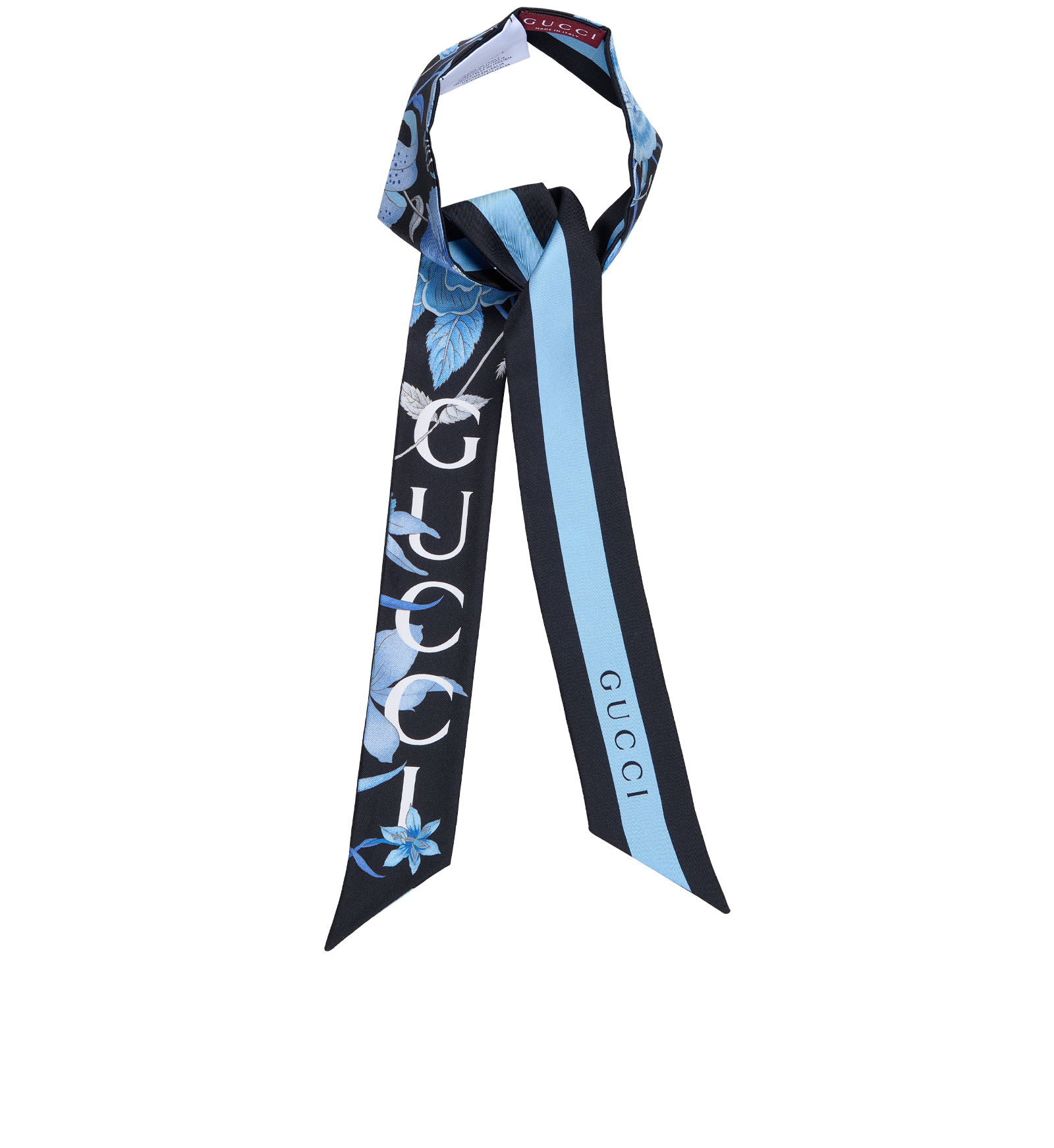 Gucci Floral Print Neck Bow, &pound;120, Accessories, Black/Blue, Silk, Other view