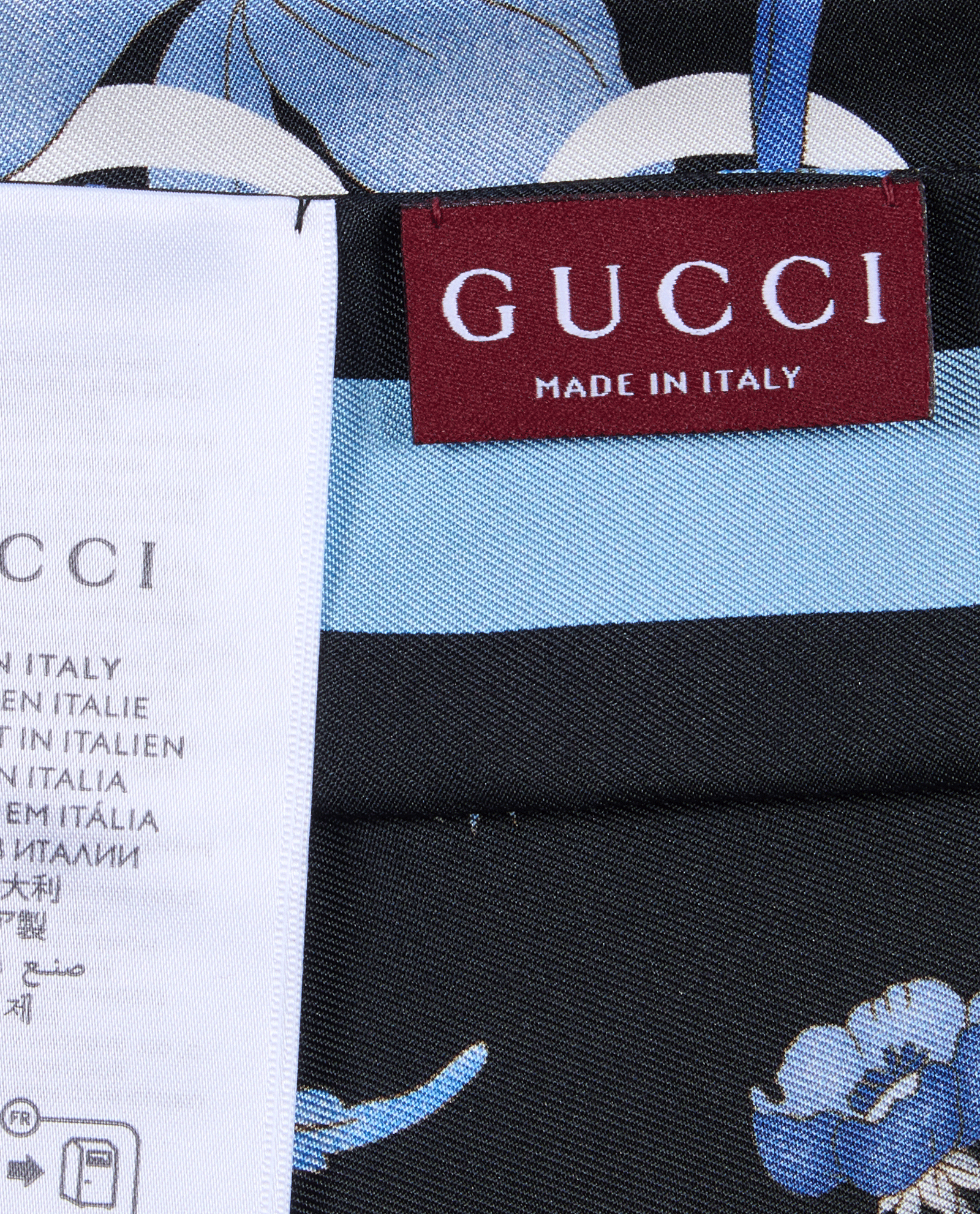 Gucci Floral Print Neck Bow, &pound;120, Accessories, Black/Blue, Silk, Other view