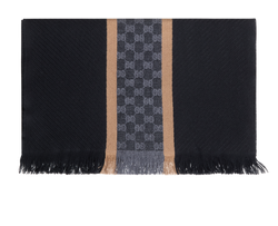 Gucci GG Striped Scarf, Wool, Black/Grey, 3*