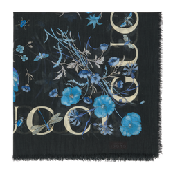 Gucci Floral Shawl, Cotton, Blue/Black, MII,  3*