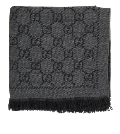 Gucci GG Fringed Scarf, &pound;180, Accessories, Grey, Wool, Front view