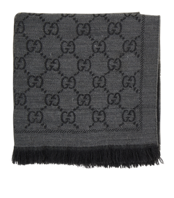 Gucci GG Fringed Scarf, Wool, Grey, 2*