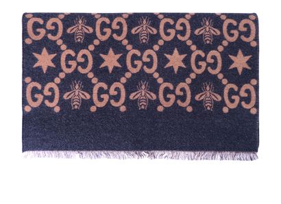 Gucci GG Star and Bee Scarf, £265, Accessories, Black/Brown, Silk/Wool, Front view