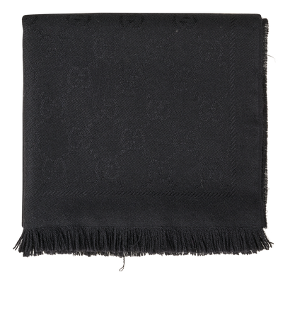 Gucci GG Fringed Scarf, &pound;230, Accessories, Black, Wool, Front view
