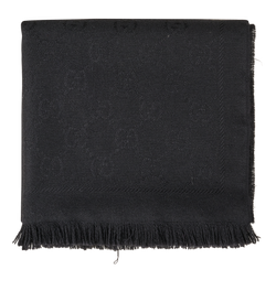 Gucci GG Fringed Scarf, Wool, Black, 2*