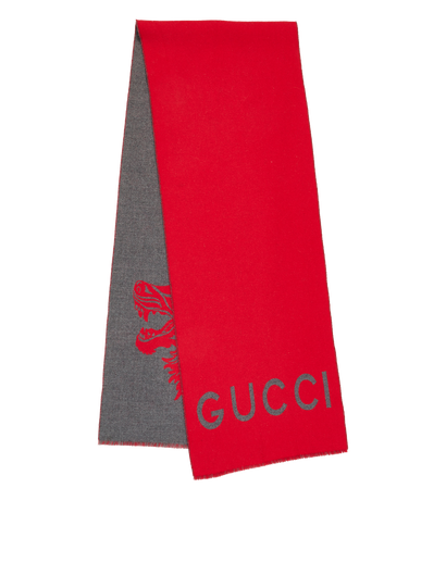 Gucci Wolf Scarf, &pound;250, Accessories, Grey/Red, Wool, Front view
